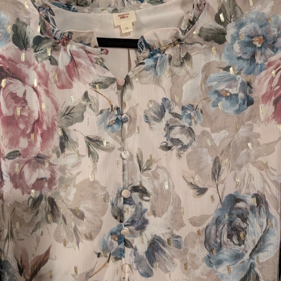 Autres Filles Floral With Gold Flakes Blouse Size 1X - Picture 3 of 5